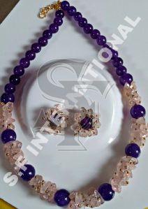 White & Purple Stone Necklace Set, Style : Classy