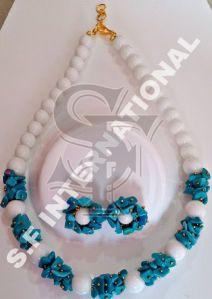 White & Sky Blue Stone Necklace Set