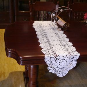 Plain Cotton Handmade Crochet Table Runner, Color : White