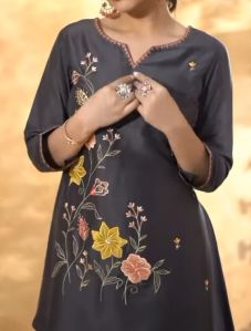 Flower Printed Grey Cotton Kurti