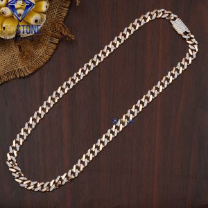 Round Cut Diamond Rose Gold Cuban Chain