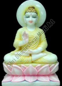 Carved Polished White Marble Buddha Statue For Interior Decor, Office, Religious Purpose