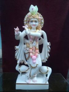 White Plain Marble Krishna Statue