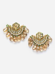 Dugristyle Plain Gold Plated Alloy Shimmer Drop Earring, Dged23008, Size (inches) : Free Size`