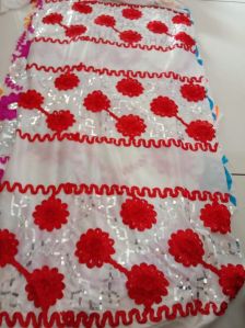 Red &AMP;AMP; White Polyester Embroidery Mandap Fabric