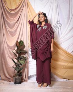 Applic Flower Pattern Draped Co-Ord Set