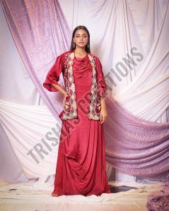 Mirror Work Cowl Neck Draped Gown