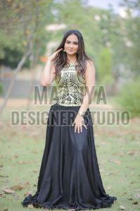 Printed Ladies Georgette Black Gown, Dress Type : Party Wear