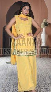 Haldi Function Ladies Georgette Palazzo Suit, Color : Lemon