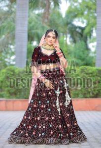 Ladies Velvet Hand Work Embroidered Lehenga