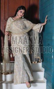 Party/ Wedding Wear Chanderi Jacquard Ladies Zari Work Sharara Suit