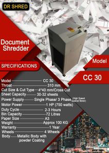 Dr Shred Cross Cut Paper Shredding Machine Model Cc 30