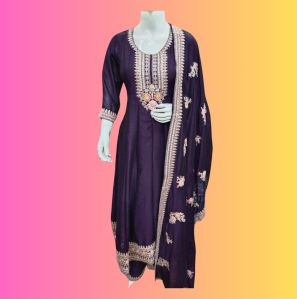 Ladies Vichitra Silk Kurti Pant Dupatta Set