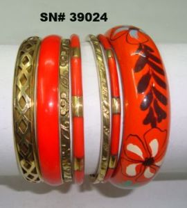 Wooden and Brass Hand Painted Bangles Set