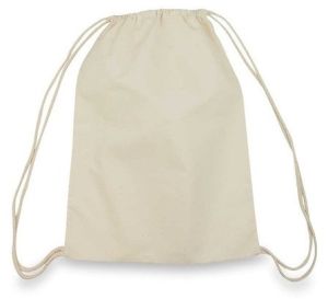 White Plain Cotton Drawstring Bag For Tuition