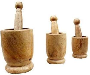 Wooden Okhli Set Of 3 Mortal and Pestle