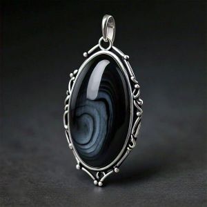 Astraea Handmade Sterling Silver Antique Black Obsidian Pendant