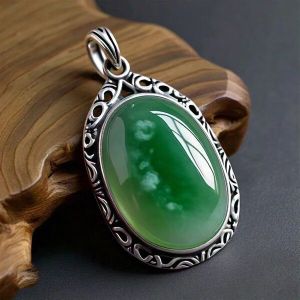 Ceridwen Sterling Silver Real Green Chinese Jade Pendant