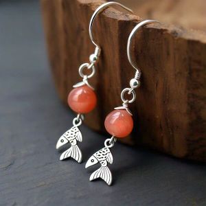 Circe Silver Antique Coral Drop Fish Hook Earrings