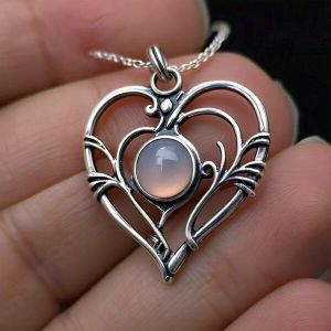 Melinoe Real Moonstone Sterling Silver Double Heart Pendant