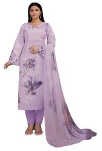 Cambric Cotton Lavendar Digital Print Suit With Pure Bemberg Dupatta