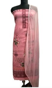 Cotton Printed Pink Suit With Classic Bottoms