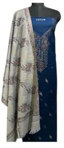 Elegant Blue Kani Winter Suit With Matching Digital Print Shawl