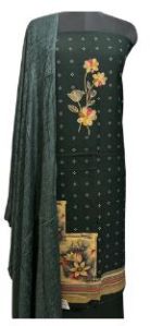 Elegant Dark Green Winter Shawl Suit With Digital Print