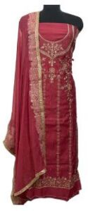 Elegant Maroon Cambric Cotton Party Wear Suit With Intricate Embroidery