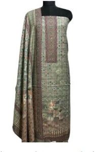 Elegant Pastel Green Winter Shawl Suit With Digital Print