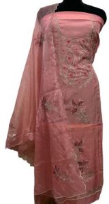 Elegant Pink Organza Suit With Intricate Aari and Sippi Work