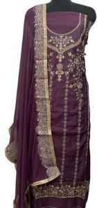 Elegant Purple Cambric Cotton Party Wear Suit With Intricate Embroidery