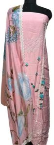 Embroidered Cream Pink Lizibizi Suit With Shiffon Dupatta