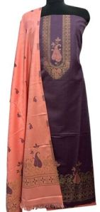 Purple Kani Work Woolen Suit With Matching Shawl