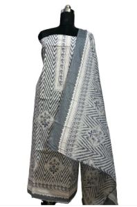 Ziz Zac Print Cambric Cotton Grey Color Suit Set With Dupatta