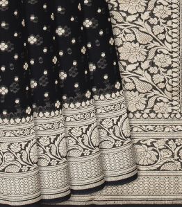 Black Handloom Banarasi Khaddi Georgette Saree With Floral Motifs