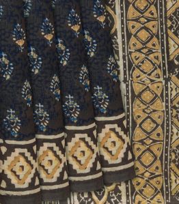 Black Woven Printed  Floral Motifs Jaipur Cotton Ladies Saree