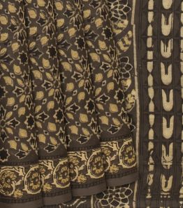 Dark Grey Printed Floral Vine Motifs Jaipur Cotton Ladies Saree