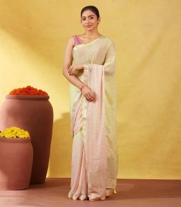 Light Peach Banarasi Georgette Saree With Chevron Motifs