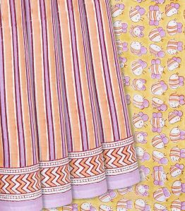 Light Peach Printed Stripes Jaipur Cotton Ladies Saree