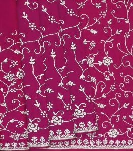 Pink Vine Motifs Pure Crepe Embroidered Ladies Saree