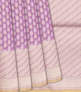 Purple Handloom Banarasi Cotton Saree With Floral Motifs