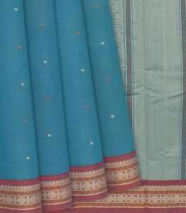 Sky Blue Button Motifs Handloom Kanchi Ladies Cotton Saree