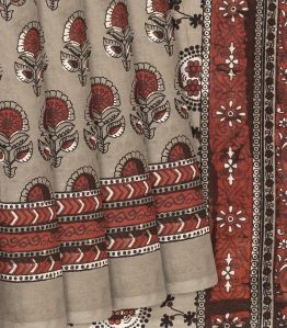 Taupe Woven Printed Floral Motifs Jaipur Cotton Ladies Saree