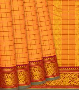 Yellow Handloom Chettinad Cotton Saree With Checks