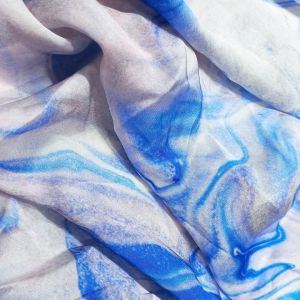 Blue Color Viscose Satin Printed Fabric