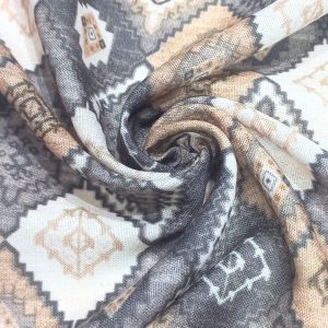 Gray Multicolor Poly Linen Printed Fabric