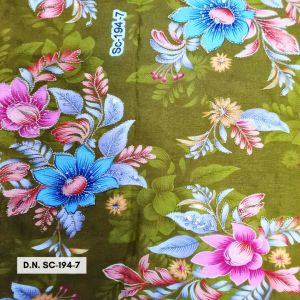 Mehandi Green Position Print On Chinon Fabric