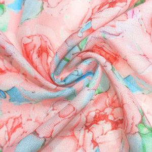 Peach Multicolor Polylinen Printed Fabric