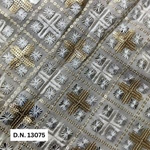 Silver Square Sequin Georgette Fabric For Bridal, Gowns & Lehengas